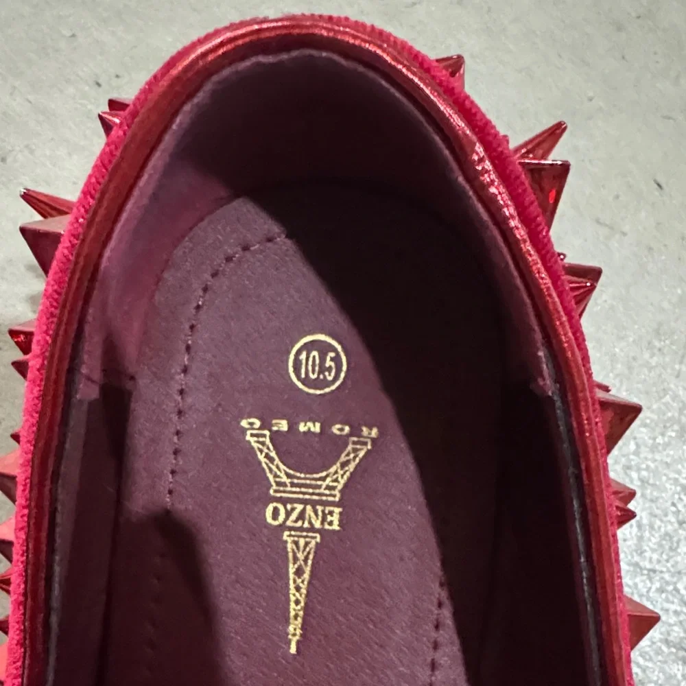Red Spiked Loafers for Men - Picture 2 of 3